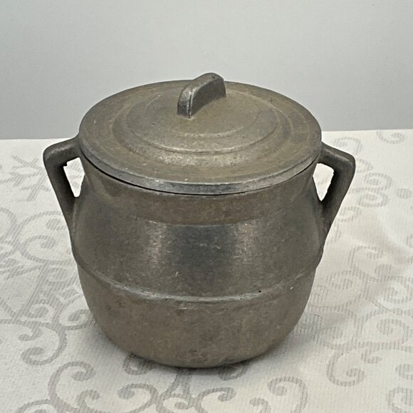 Vintage Pewter Metal Individual Bean Pot With Lid & Handles - Picture 1 of 6